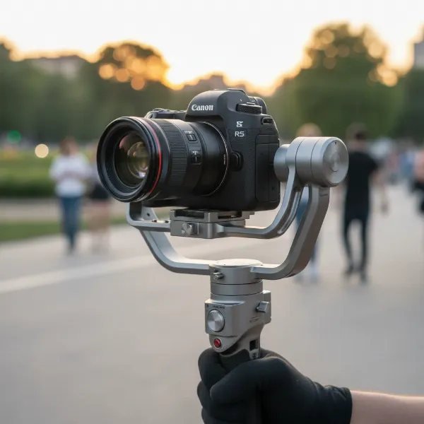 Fully balanced camera gimbal, stable and ready for filmmaking