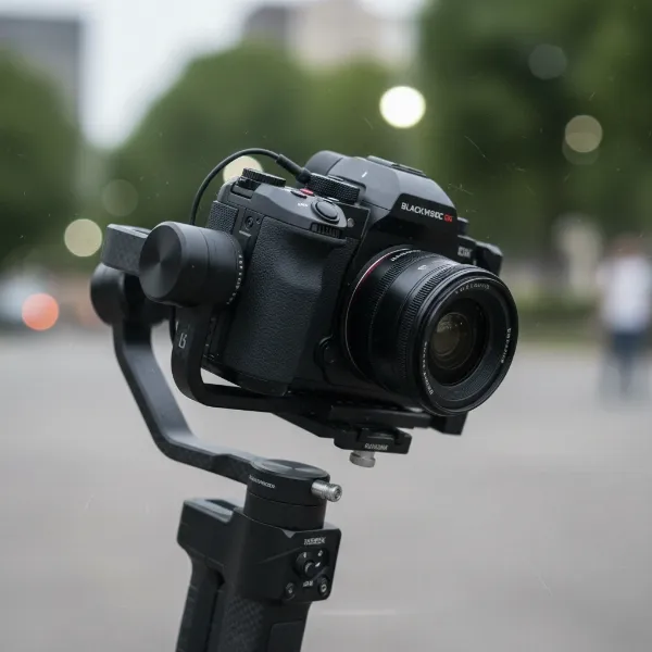 A camera mounted on a gimbal showing noticeable micro-jitters and wobbles due to improper balancing.