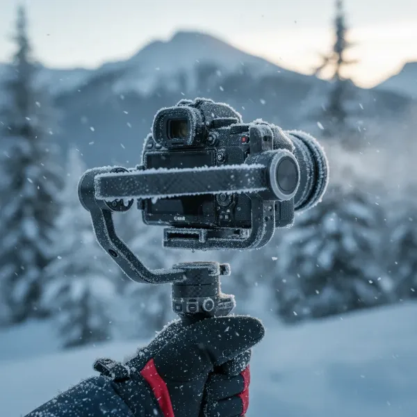 Gimbal operating in cold weather, possibly with condensation, emphasizing environmental impact and protection