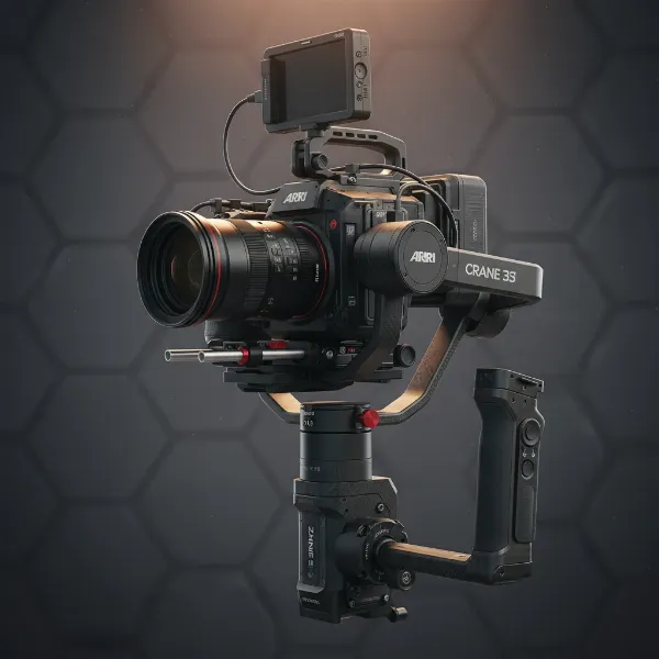 Zhiyun Crane 3S showcasing its modular design with detachable handles and extension arm for large cinema cameras.