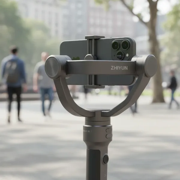 Zhiyun Smooth 5S gimbal stabilizing a smartphone for smooth video recording.