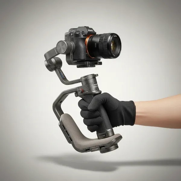 Zhiyun Weebill 3S showing ergonomic sling mode and adjustable wrist rest for comfortable camera operation.